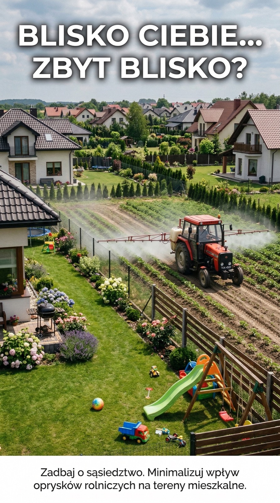 Oprysk tuż za ogrodami i linią domów
